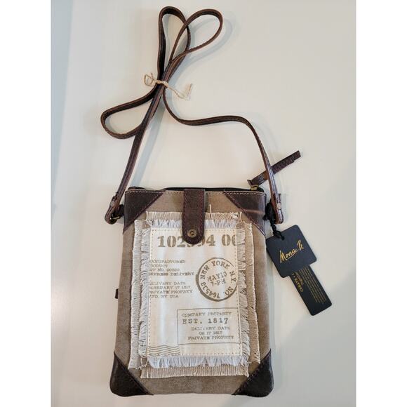 New Mona B Atlas Small Crossbody Bag Upcycled Canvas Distressed Leather - Picture 1 of 13
